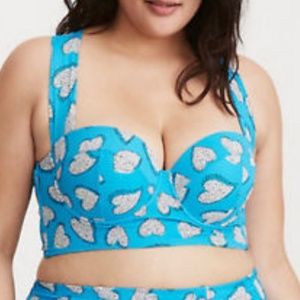 Torrid Blue Hearts Bikini Top Pushup Size 1
